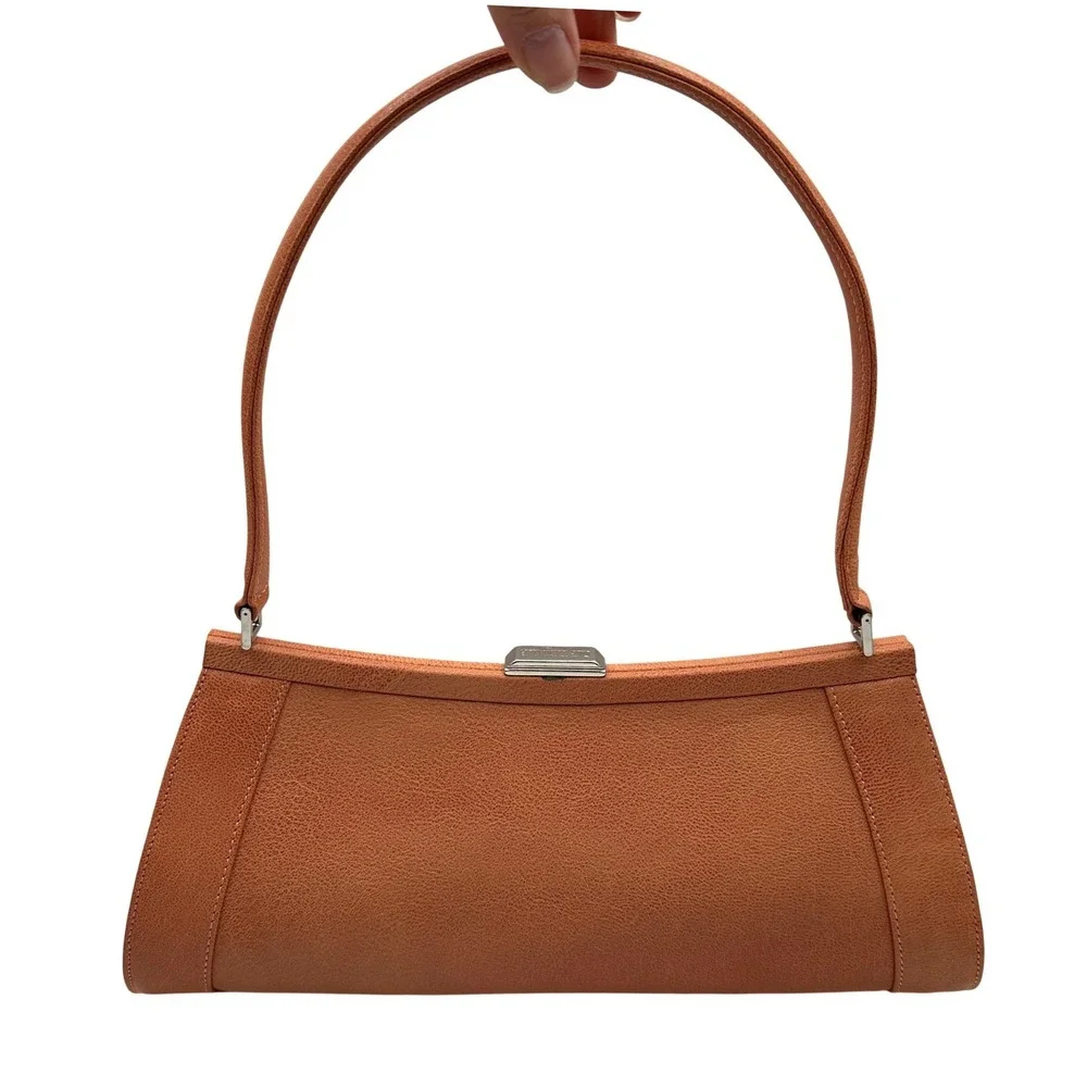 VTG‎ Le Silla Italy Baguette Shoulder Bag Terracotta Orange Pebbled Leather Y2K